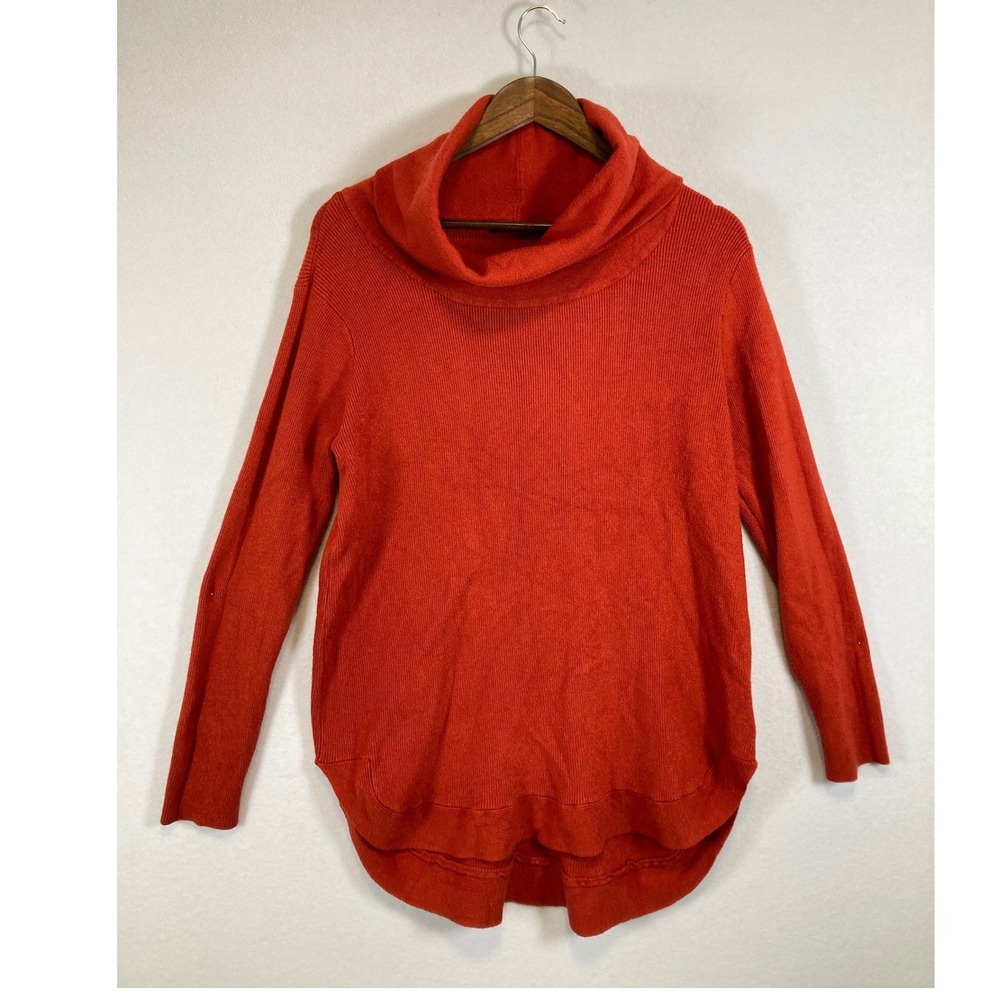Cozy Fall Cyrus Women Large Burnt Orange‎ Cowl Neck Ribbed High-Low Sweater